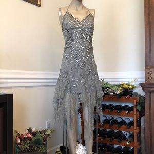 Chicas Grey Silver Embellished Short Prom Dress